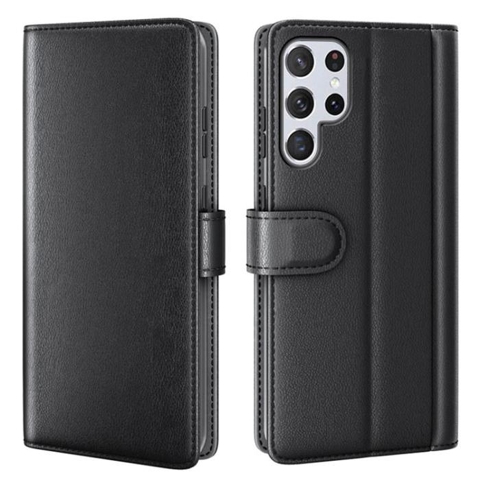 A-One Brand - Magnetisk Äkta Läder Fodral Galaxy S22 Ultra - Svart