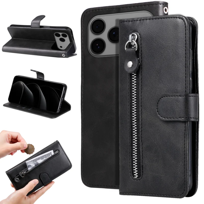 A-One Brand - iPhone 17 Pro Max Plånboksfodral Zipper - Svart
