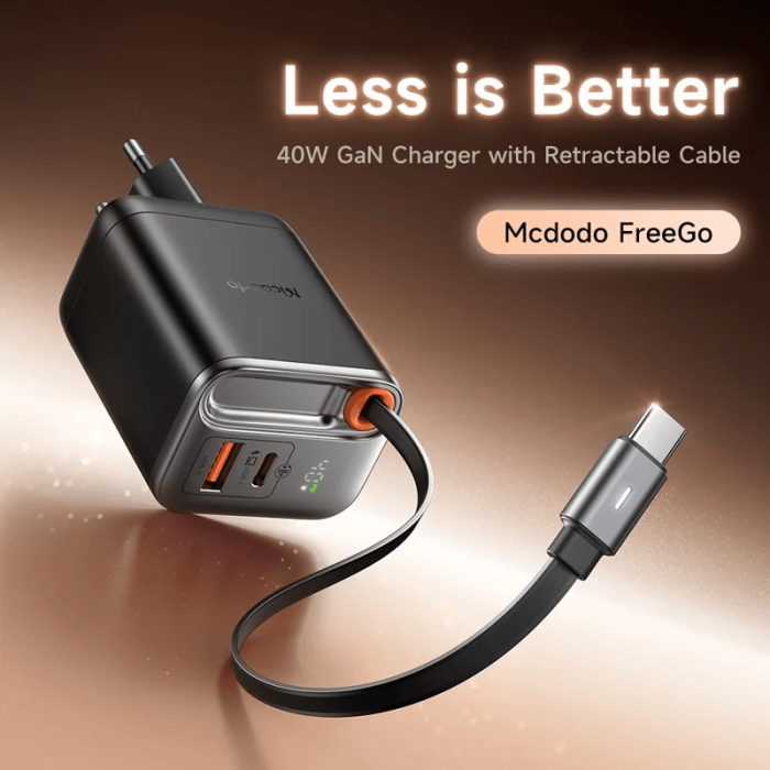 Mcdodo - MCDODO Snabbladdare USB-A/USB-C 40W Infällbar USB-C Kabel EU
