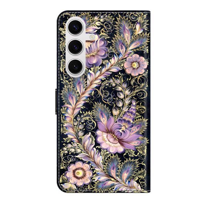 OEM - Samsung Galaxy S26 Fodral Mönstertryck Ställ Läder Flip - Vintage Guld