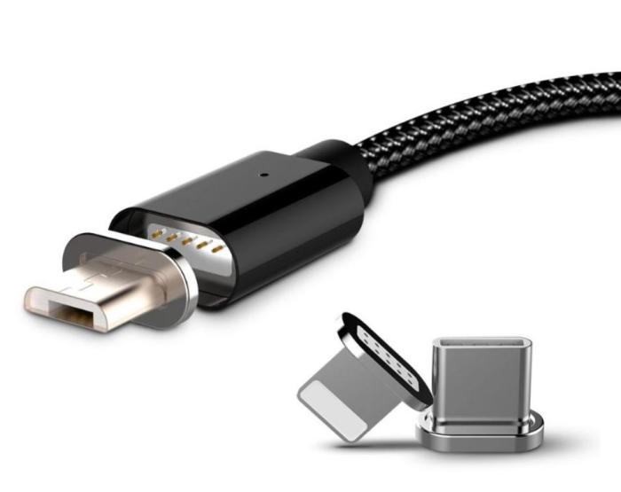 SiGN - SiGN 3in1 Magnetkabel USB-C, Lightning, Micro-USB 2.4A, 1 m - Svart