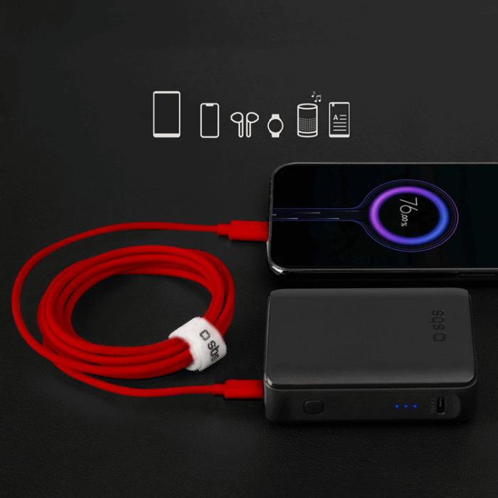 SBS - SBS USB-C - USB-C Kabel 1.5m 60W Braided - Röd