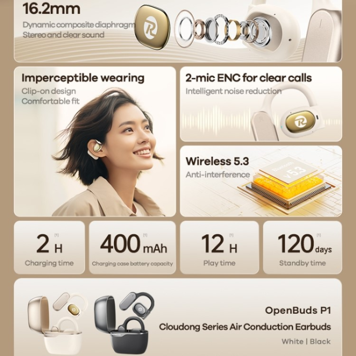Remax - Remax In-Ear Hörlurar Bluetooth OpenBuds P1 - Svart
