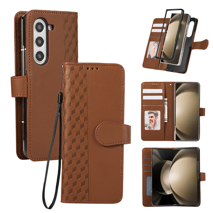 Galaxy Z Fold7 Plånboksfodral 3D Rhombus Grid Imprinted - Brun | 2353 | AlltMobil