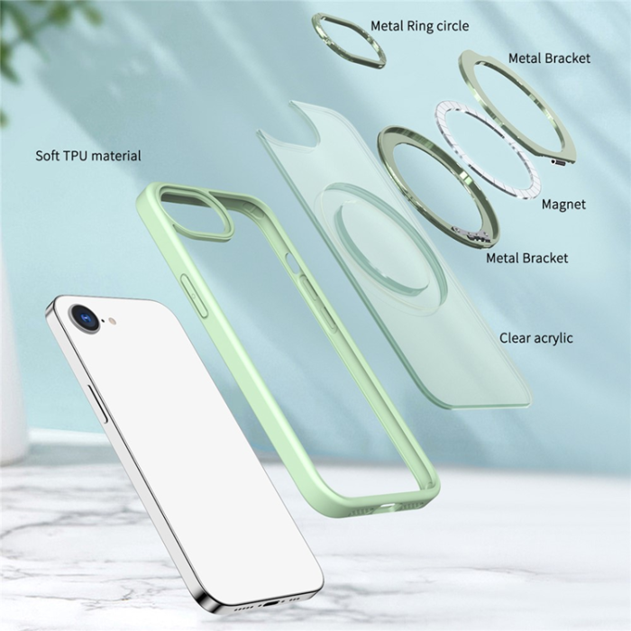 OEM - iPhone 16e Mobilskal MagSafe TPU + Acrylic Kickstand - Grön