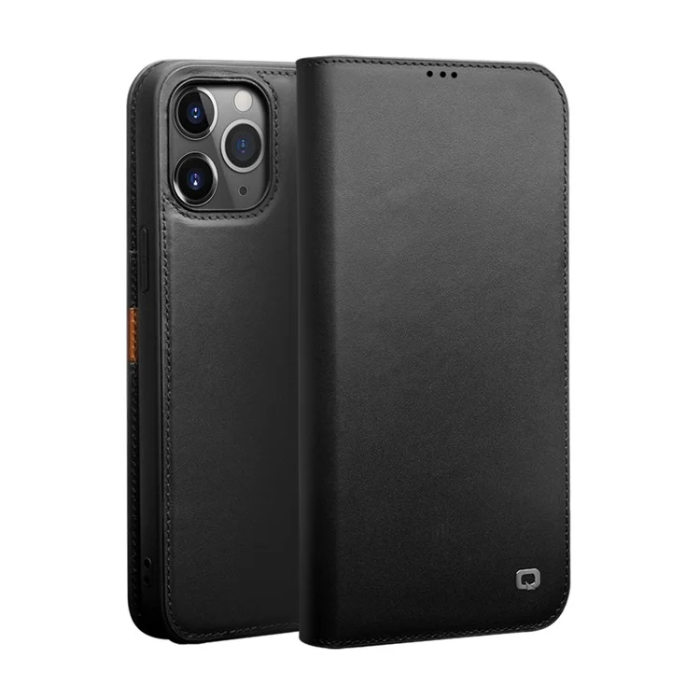 QIALINO - Qialino iPhone 12 Pro Max Plånboksfodral Äkta läder - Svart