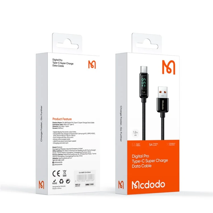 MCDODO - MCDODO USB-A - USB-C Kabel 1.2m CA-869 MDD - Svart