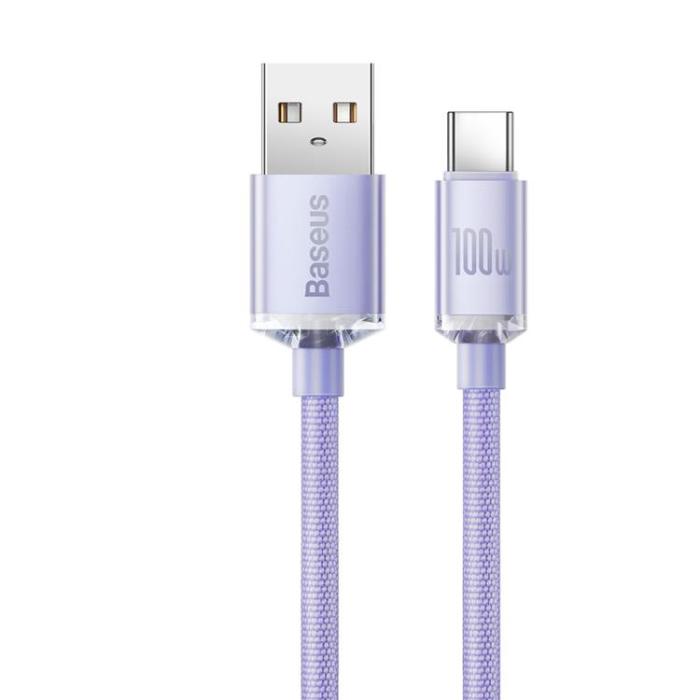 BASEUS - Baseus Crystal USB-C till USB-A kabel 100W 1.2m - Lila