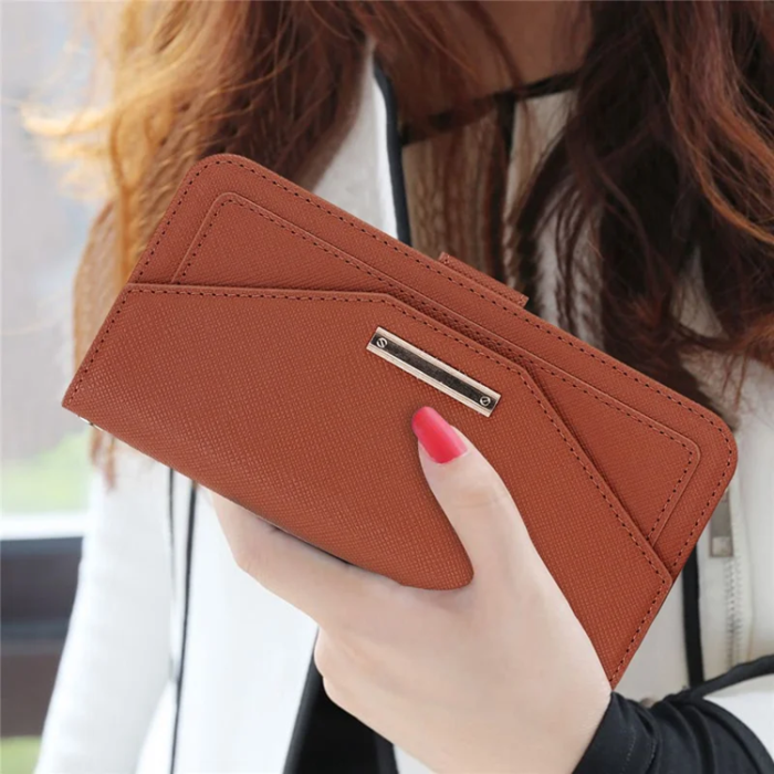 A-One Brand - iPhone 17 Pro Plånboksfodral Cross Texture med Axelrem - Brun