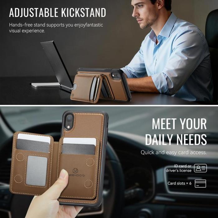 OEM - JEEHOOD Mobilskal till iPhone XR MagSafe Konstläder Med Kortfack - Brun