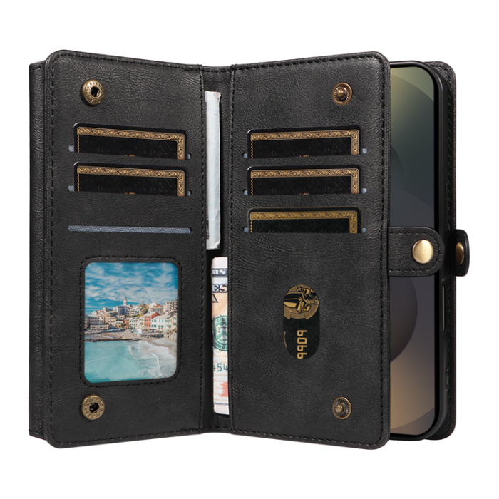 YIKATU - YIKATU Galaxy S25 Ultra Plånboksfodral Zipper Läder - Svart