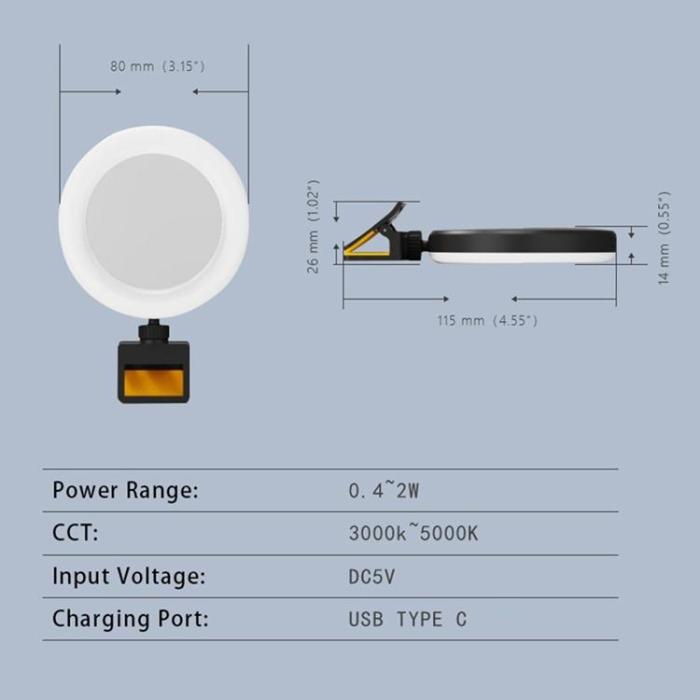 OEM - Laptop Mobil Clip-on Fyllningslampa 600mAh Sminkspegel SP-SJBGD