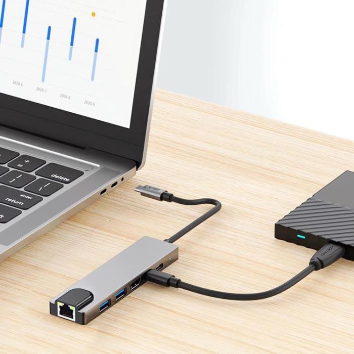 Tech-Protect - Tech-Protect HB02 6in1 Hub Adapter - Space Grå