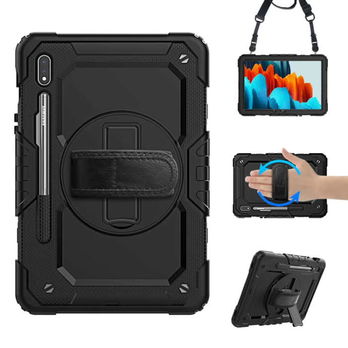 A-One Brand - Galaxy Tab S7/S8 Skal Shock-Resistant Hybrid med Axelrem - Svart