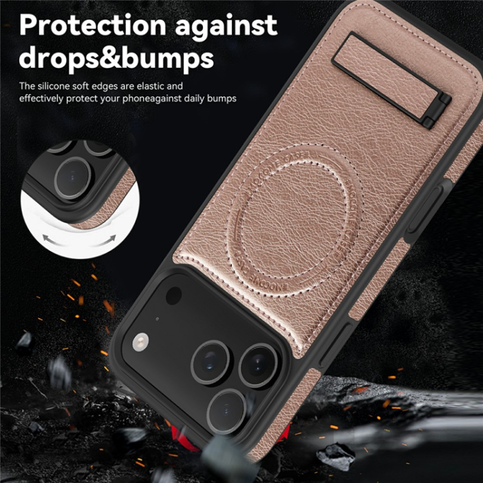 A-One Brand - iPhone 17 Pro Mobilskal MagSafe Kickstand Läder - Roséguld