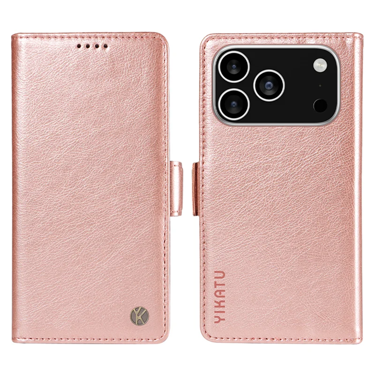 YIKATU iPhone 17 Pro Plånboksfodral Litchi Texture - Roséguld | 2353 | AlltMobil