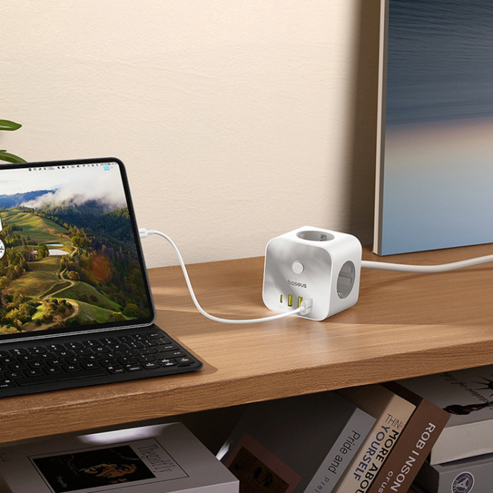 BASEUS - Baseus Power Strip Cube 20W 3xAC 3xUSB-A 1xUSB-C 1.5m - Vit