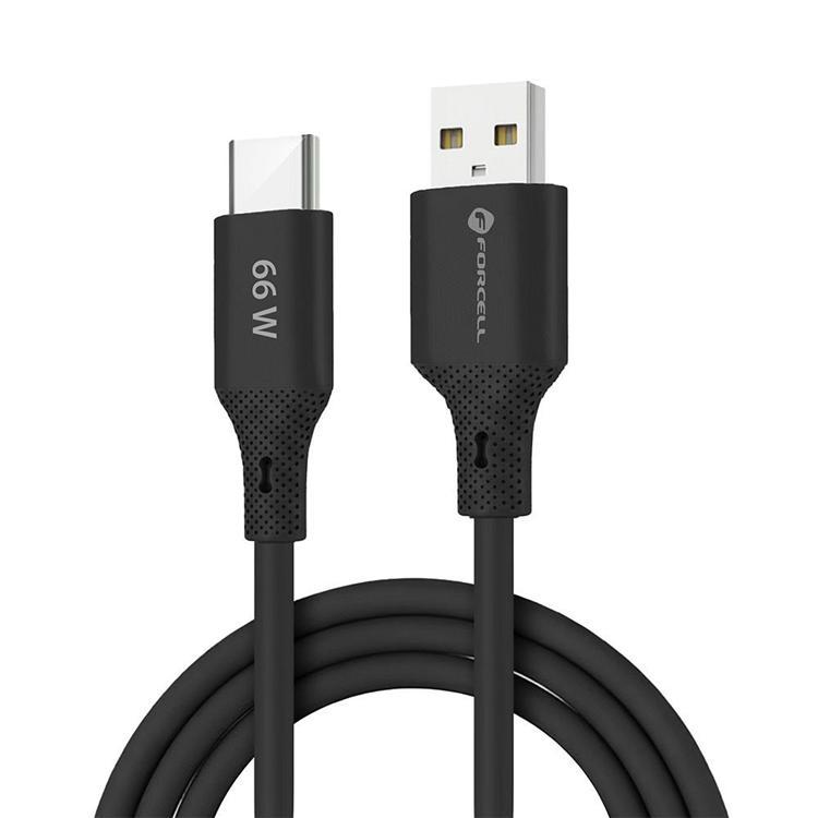 FORCELL USB-A till USB-C 66W Kabel 3A 1m QC4.0 Silikon C342 - Svart | 3541 | AlltMobil