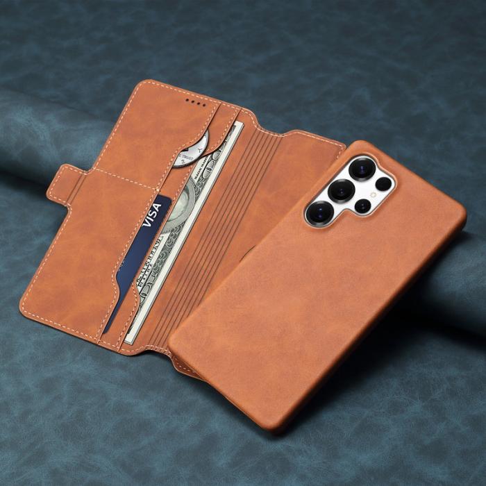 DENIOR - DENIOR Samsung Galaxy S25 Ultra Plånboksfodral Konstläder Magnetiskt - Brun