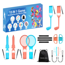 A-One Brand - Nintendo Switch 15-i-1 familjeaccessoarset 2 - Orange & Bl&aring;