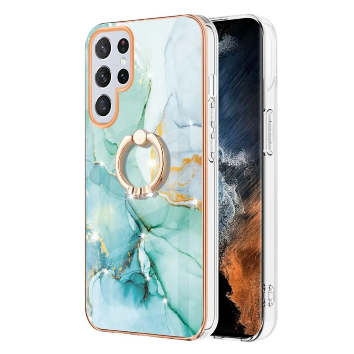 OEM - Galaxy S23 Ultra Skal Ringhållare Roterbart, Marmorerat - Grön