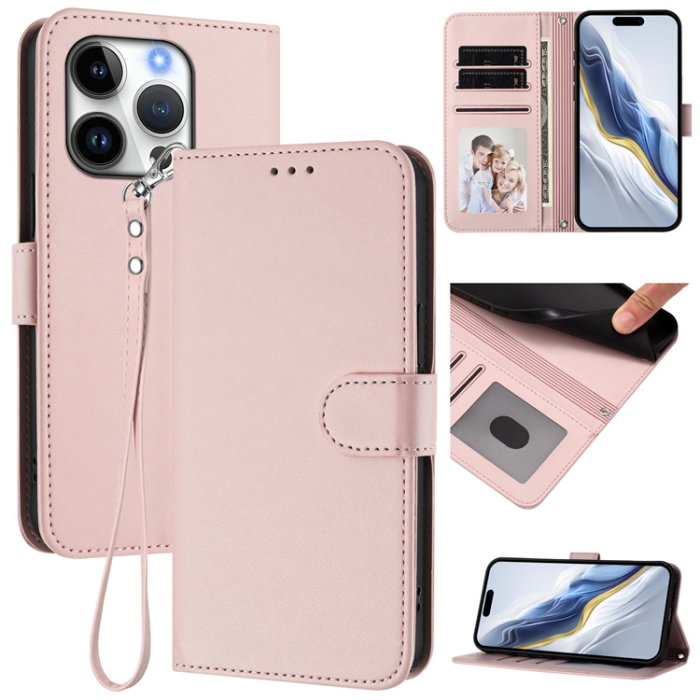 A-One Brand - iPhone 16 Pro Max Plånboksfodral Läder med Handledsrem - Rosa