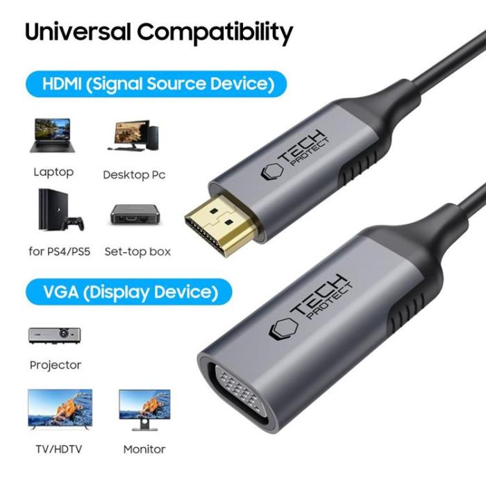 Tech-Protect - Tech-Protect Adapter HDMI Till VGA Full HD 60Hz Ultraboost - Svart