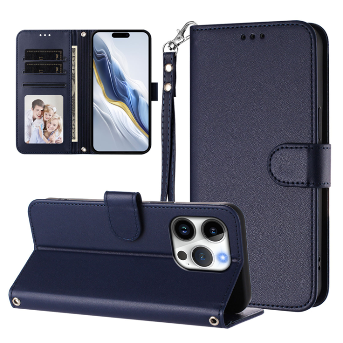 A-One Brand - iPhone 16 Pro Max Plånboksfodral Läder med Handledsrem - Blå