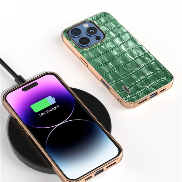 ABEEL - ABEEL iPhone 16 Pro Max Mobilskal Äkta läder Crocodile - Grön