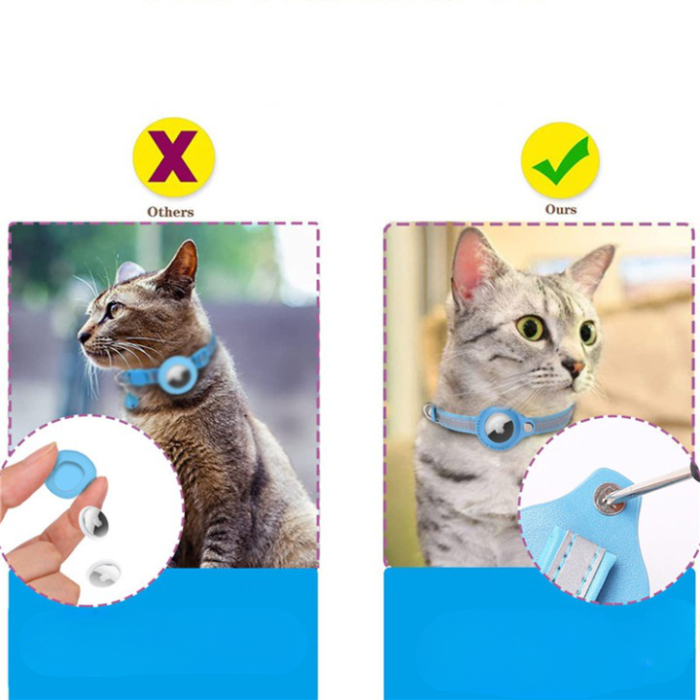 A-One Brand - Airtag Katt Halsband Blommönstrat PU-läder - Lila