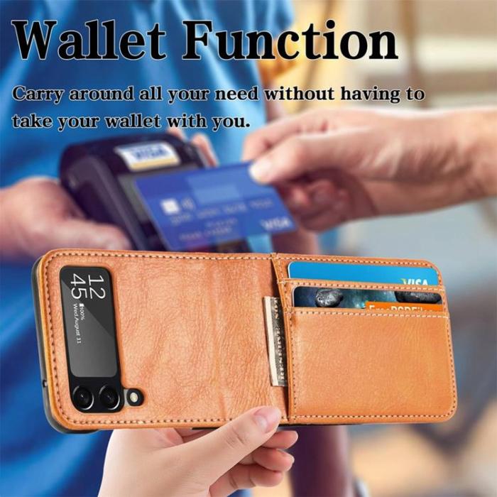 A-One Brand - Galaxy Z Flip 4 Plånboksfodral Portable Folding - Brun