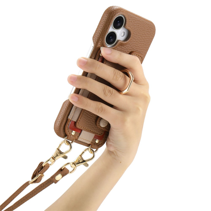 A-One Brand - Mobilskal till iPhone 16 med Korthållare Ring Kickstand - Brun