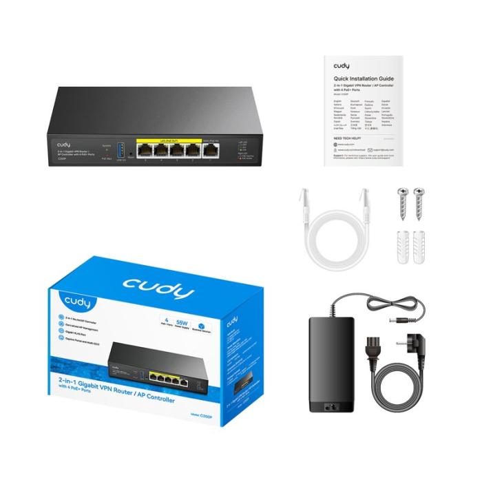 CUDY - CUDY AP-kontroller 2-In-1 C200P 4x POE+ 60W