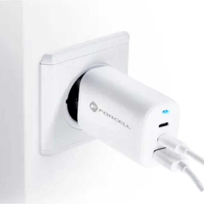 Forcell - Forcell Väggladdare 2x USB-C/USB-A 65W - Vit