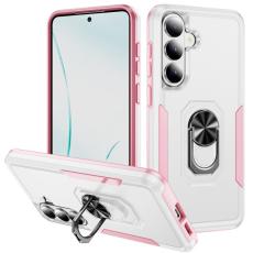 OEM - Mobilskal f&ouml;r Samsung Galaxy S26 Milit&auml;rklass Ring Kickstand Plast - Vit + Rosa