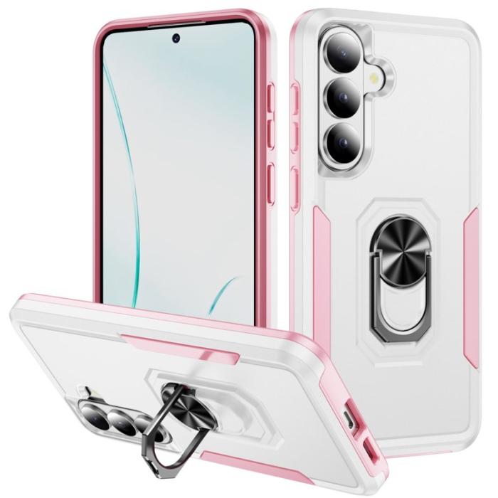 OEM - Mobilskal för Samsung Galaxy S26 Militärklass Ring Kickstand Plast - Vit + Rosa