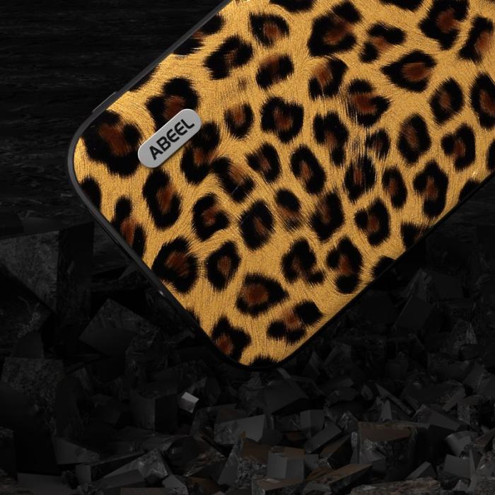 ABEEL - ABEEL Mobilskal till iPhone 14 Plus PU Läder Leopardmönster Guld