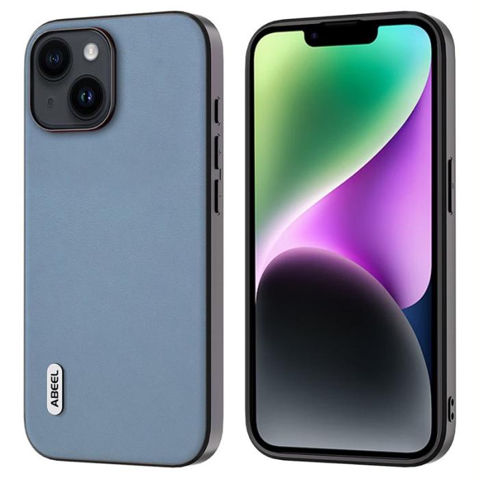 ABEEL - ABEEL Mobilskal till iPhone 14 Plus Scratch Resistant Texturerad PU Läder Blå