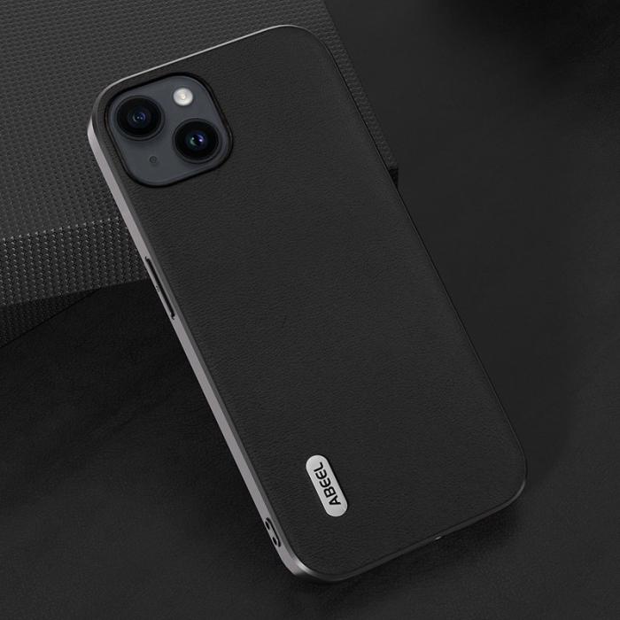 ABEEL - ABEEL Mobilskal till iPhone 14 Plus Scratch Resistant Texturerad PU Läder Svart