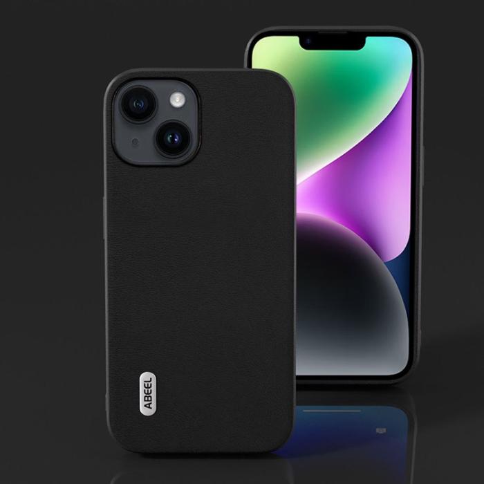 ABEEL - ABEEL Mobilskal till iPhone 14 Plus Scratch Resistant Texturerad PU Läder Svart