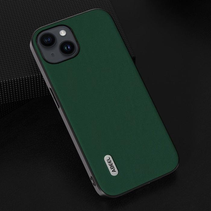 ABEEL - ABEEL Mobilskal till iPhone 14 Plus Shockproof Äkta Läder Grön