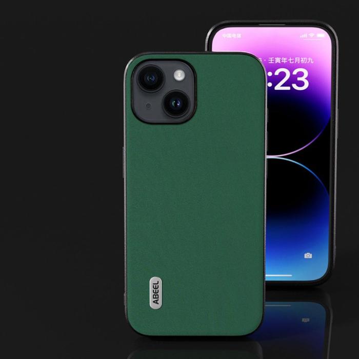 ABEEL - ABEEL Mobilskal till iPhone 14 Plus Shockproof Äkta Läder Grön