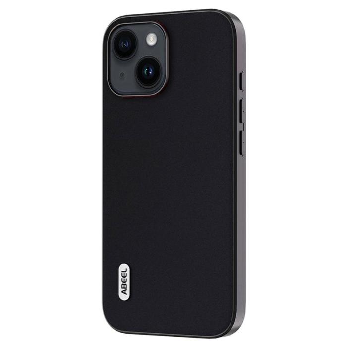 ABEEL - ABEEL Mobilskal till iPhone 14 Plus Shockproof Äkta Läder Svart