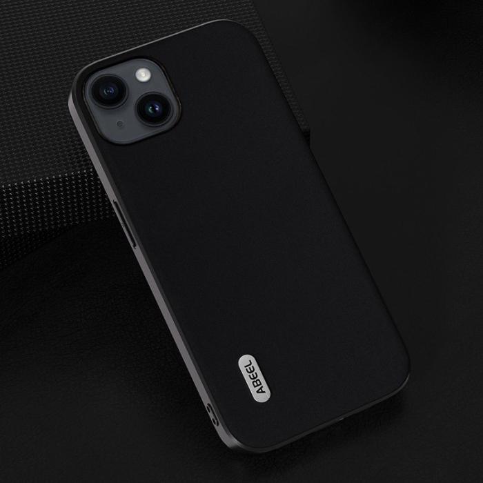ABEEL - ABEEL Mobilskal till iPhone 14 Plus Shockproof Äkta Läder Svart