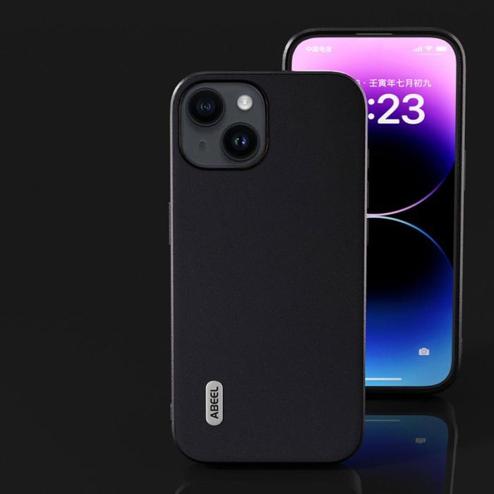 ABEEL - ABEEL Mobilskal till iPhone 14 Plus Shockproof Äkta Läder Svart
