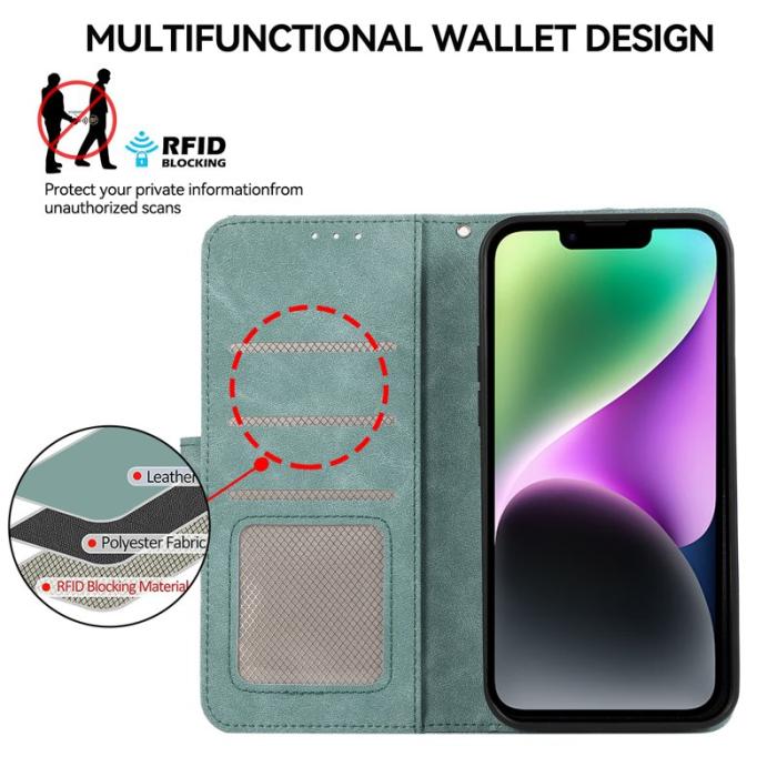 ABEEL - ABEEL iPhone 14 Plus Plånboksfodral KonstLäder RFID-Skydd - Blå