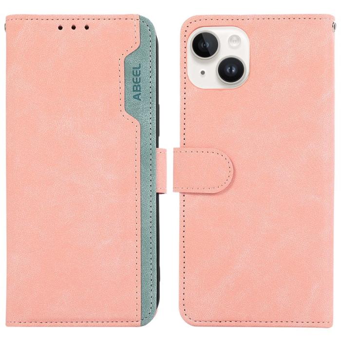 ABEEL - ABEEL iPhone 14 Plus Plånboksfodral KonstLäder RFID-Skydd - Rosa