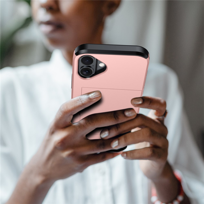 Amorus - AMORUS iPhone 17 Mobilskal Med Glidande Korthållare - Svart