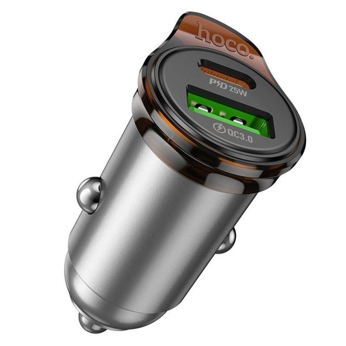 Hoco - HOCO Billaddare USB-A - USB-C 43W PD QC 3.0 NZ16A - Metal Grå