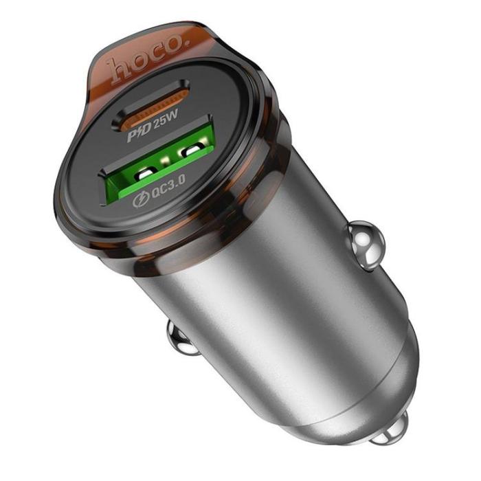 Hoco - HOCO Billaddare USB-A - USB-C 43W PD QC 3.0 NZ16A - Metal Grå